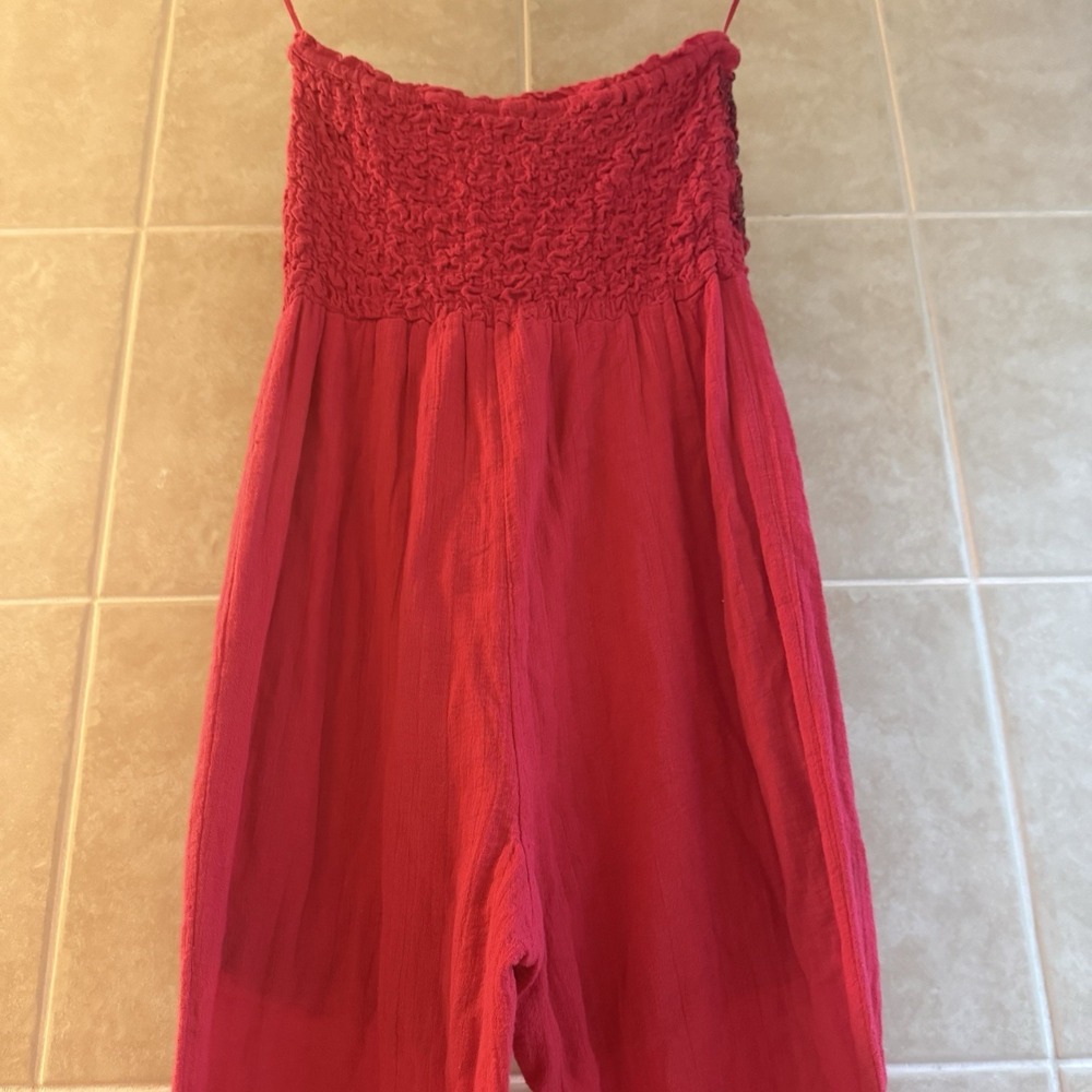 Free People Karan Strapless Smocked Floral Red Jumpsuit Size XS Boho Festival - Picture 14 of 15